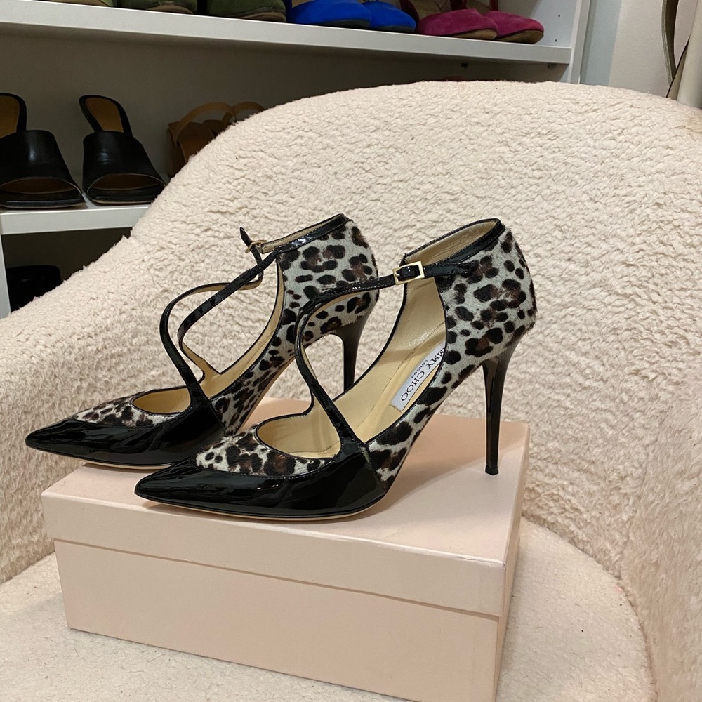 Jimmy Choo Leopard Shimmer calf hair Leather Heels